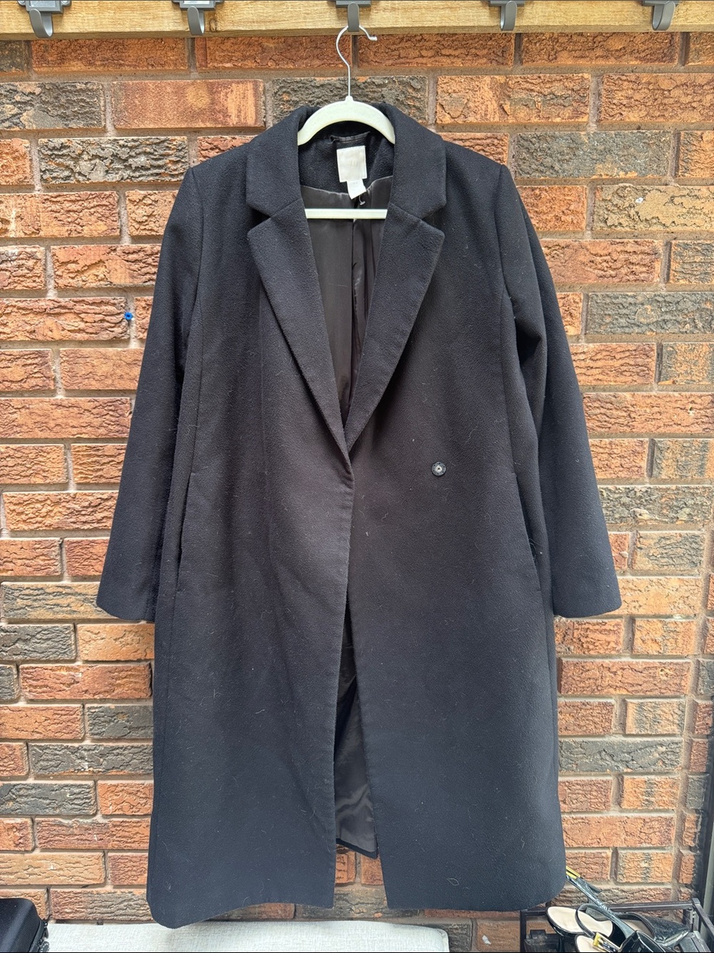 H&M Black Long Wool-Look Single-Button Coat